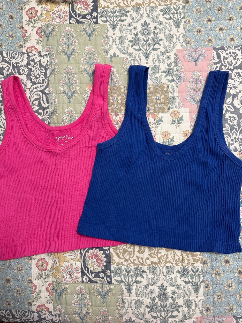 2 Grace & Lace Ribbed Tank Crop Top - Pink & Blue